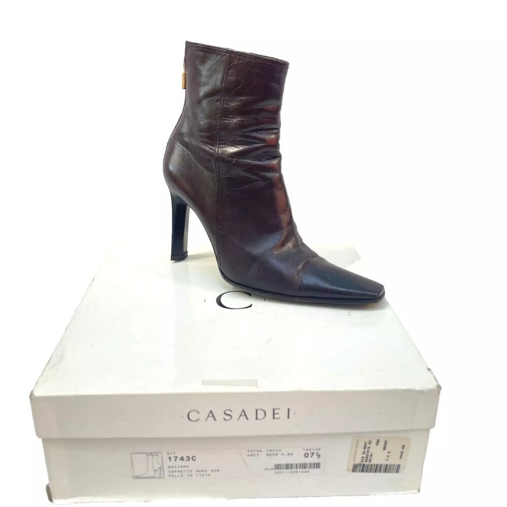 Auc CASSADEI Pellami Brown Leather Back Zip Pointy Ankle Boots Made in Italy - Picture 3 of 16